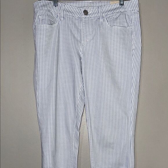 LOFT White Skinny Ankle Pants with Blue Pattern - Picture 1 of 9